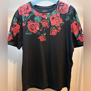 Zara black t shirt with roses in the front. Large size